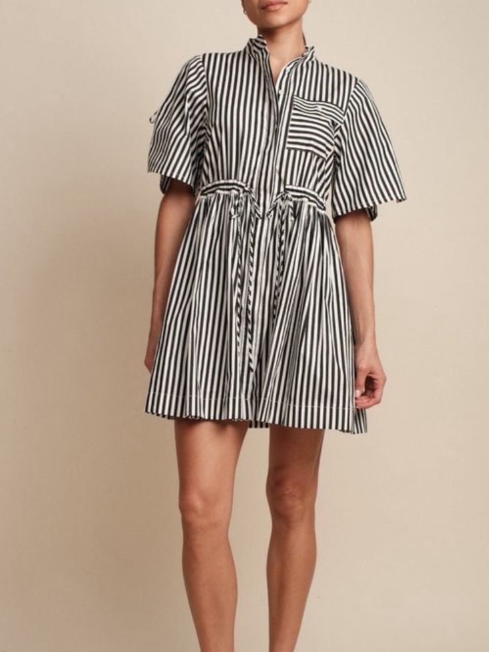 Hevron Febe 100% Cotton Dress in Black and White Stripe Size: S